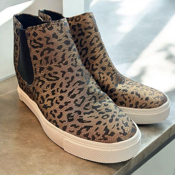 Gianni Bini Womens Sneaker Ankle Booties Size 6.5 M Leopard Cheetah Gold Shimmer - Picture 10 of 10